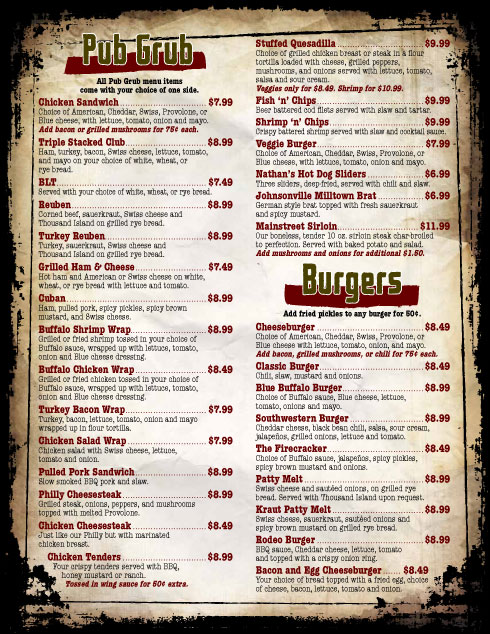 Sports Bar and Grill Menu