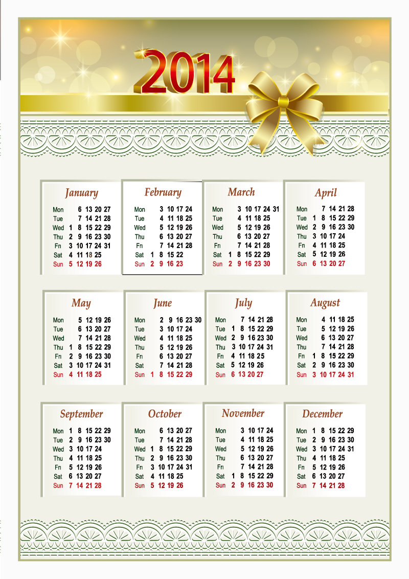 12 2014 Calendar Vector Free Images