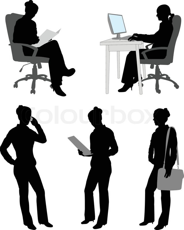 Business Woman at Desk Silhouette