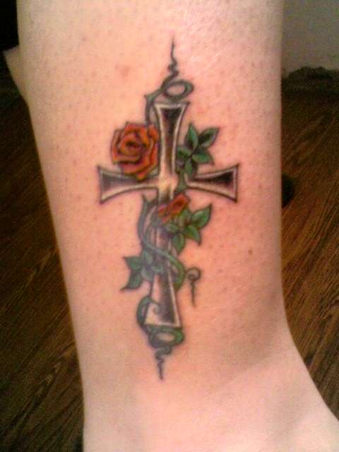 Cross with Roses Tattoo