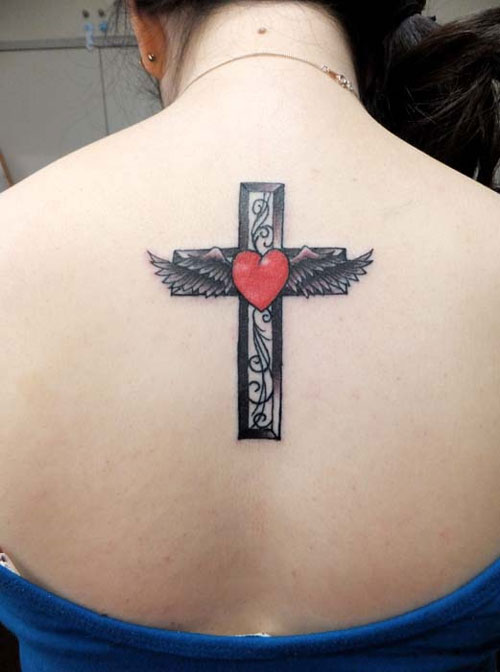 Heart with Cross Tattoos for Women