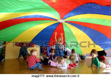 Kids Playing Under Parachute