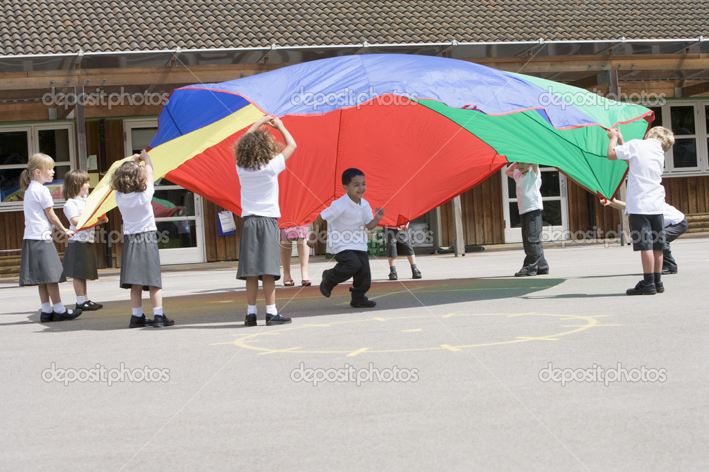 Kids Playing with Parachute