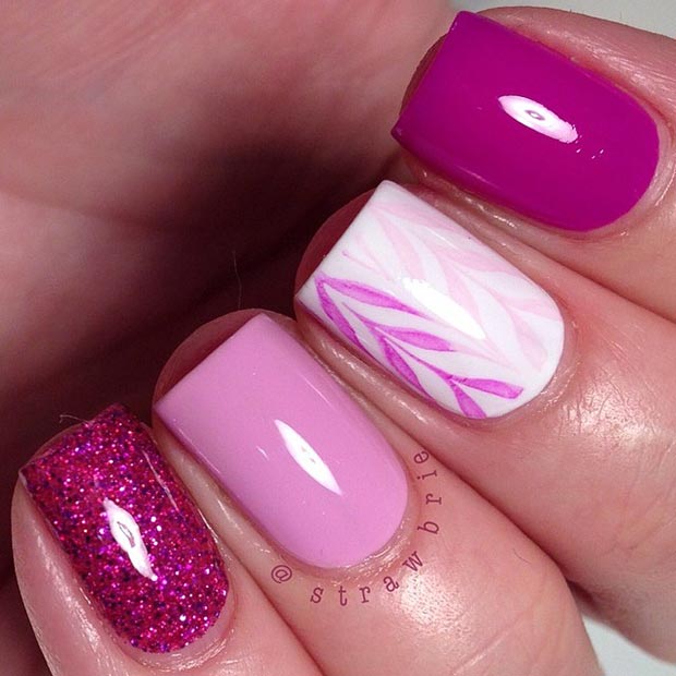 Pink and White Designs Short Nails
