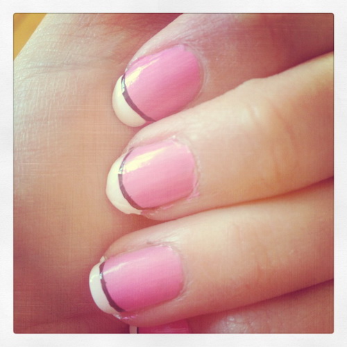 Pink and White Nails with Design