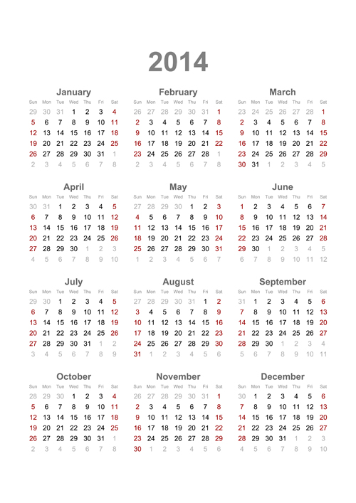 Printable Month Calendar 2014