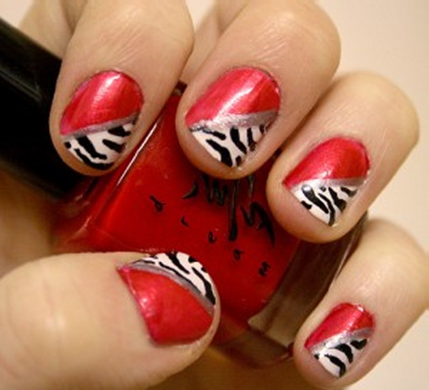 Red Zebra Print Nail Design