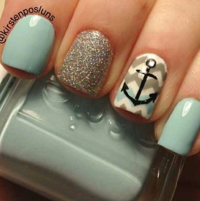 Anchor and Chevron Nail Design