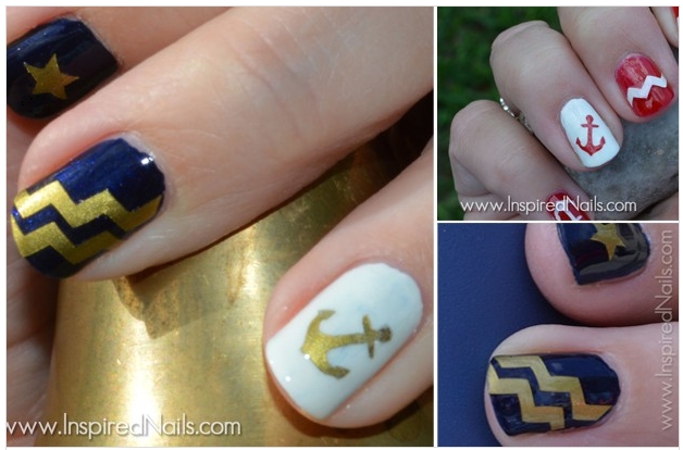 Anchor and Chevron Nail Design