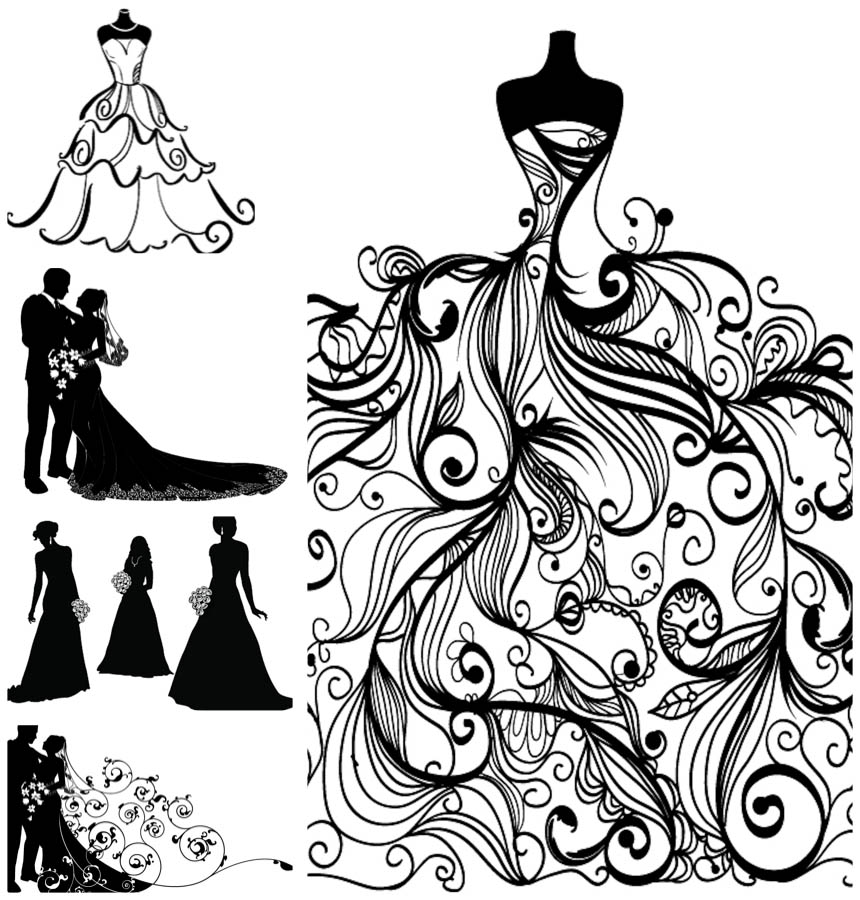 Bride and Groom Silhouette Vector Clip Art