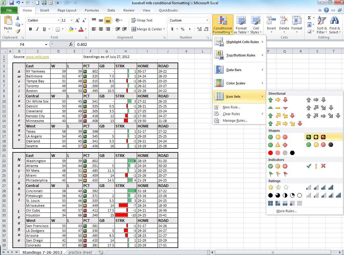 Excel 2010 Conditional Formatting Icon Set