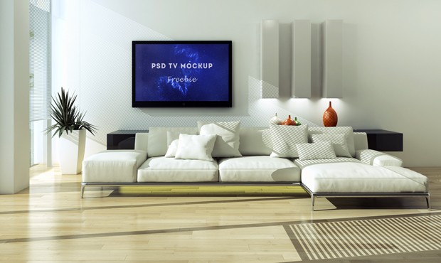 Free TV On Wall Mockup PSD Free TV On Wall Mockup PSD