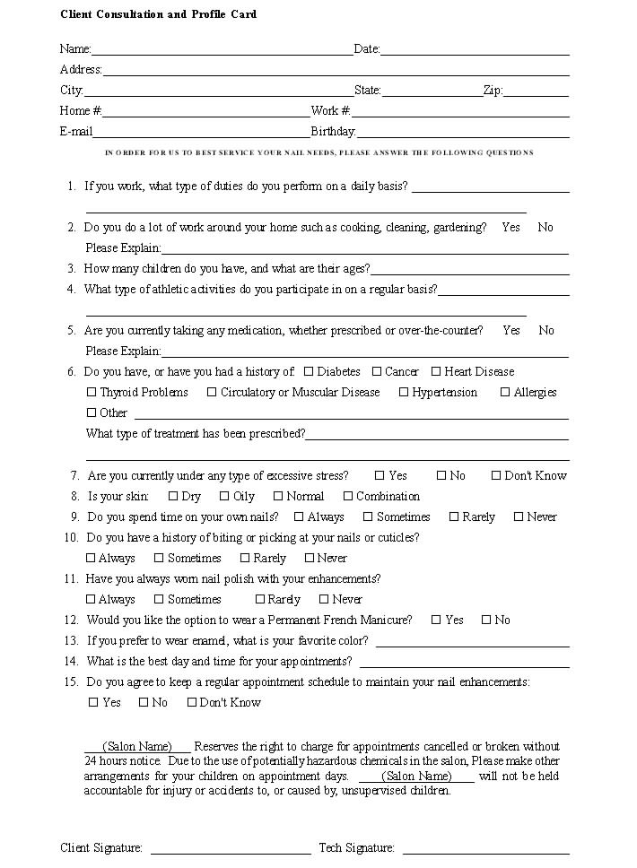 Hair Client Consultation Form Template