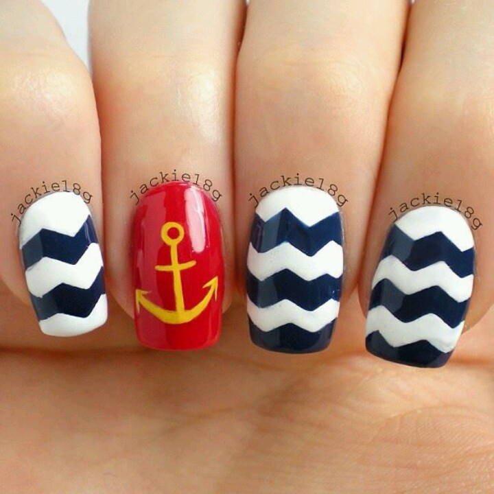 Nautical Chevron Nails