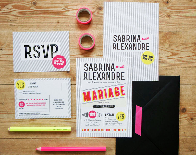 Neon Graphic Wedding Invitations Neon Graphic Wedding Invitations