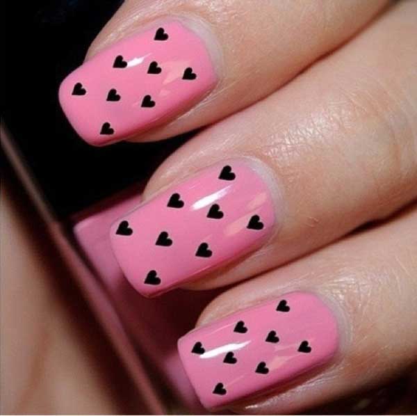 Pink Nail Design with Hearts