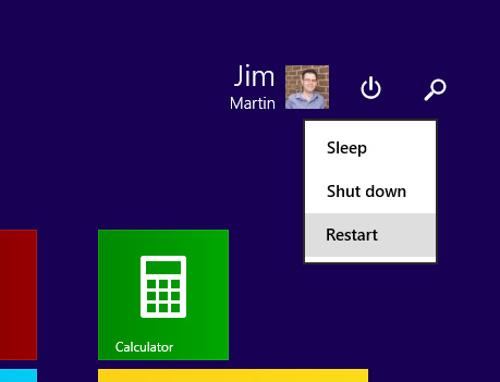 Power Button Windows 8 Start Screen