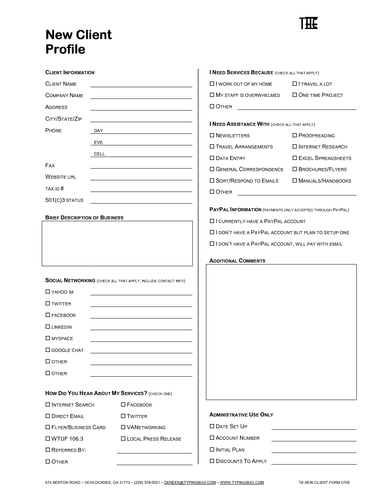 Real Estate Client Profile Sheet Template