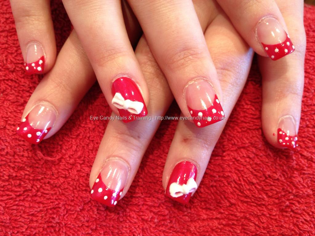 Red and White Acrylic Nails