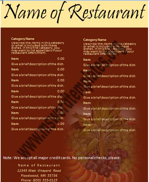 Restaurant Menu Templates Free