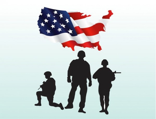 Us Flag with Soldier Silhouette