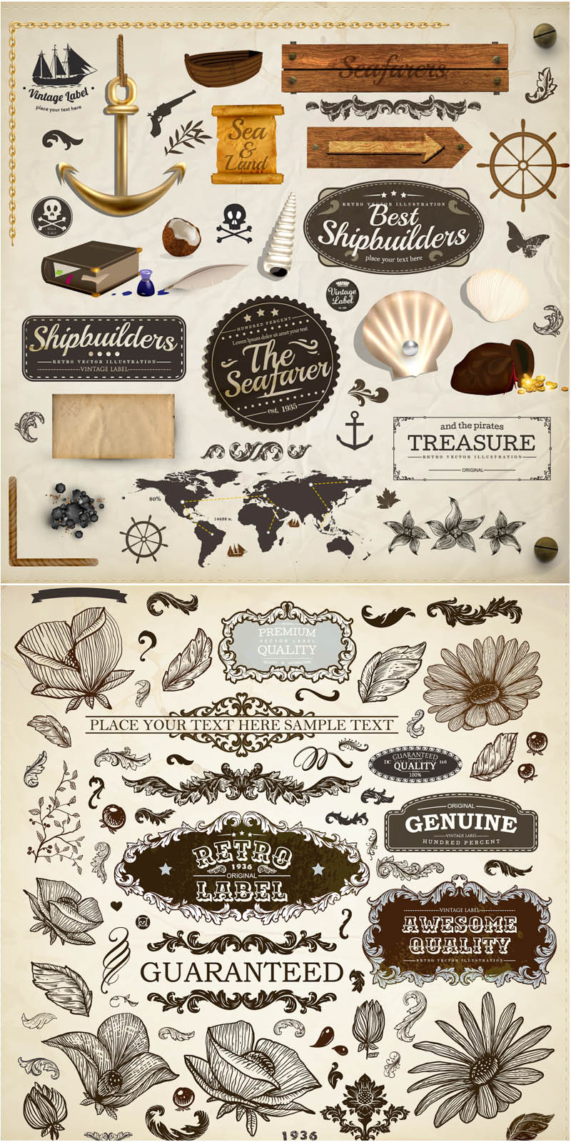 Vintage Floral Vector Design Elements