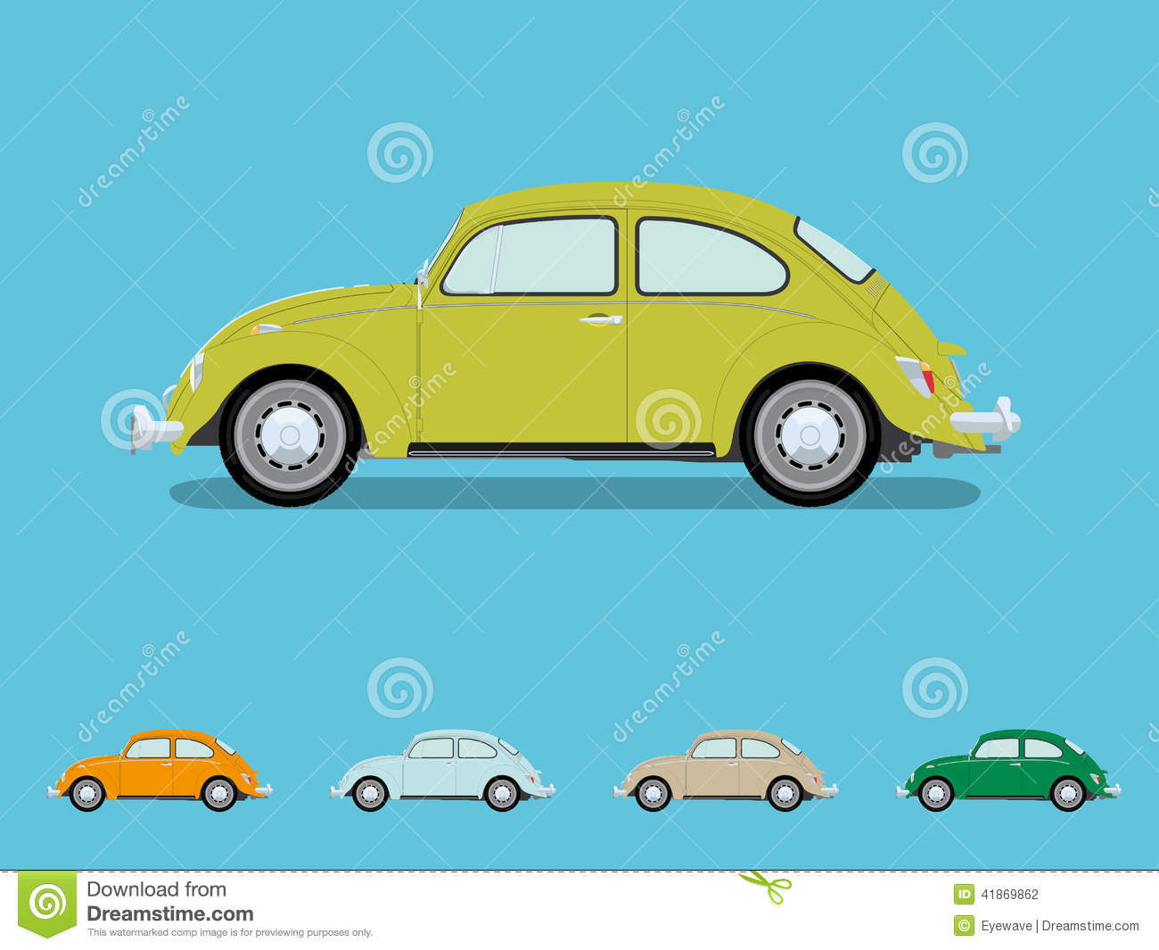 Vintage Volkswagen Beetle Side View Drawing