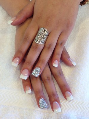 White Tip Acrylic Nail Designs with Diamonds