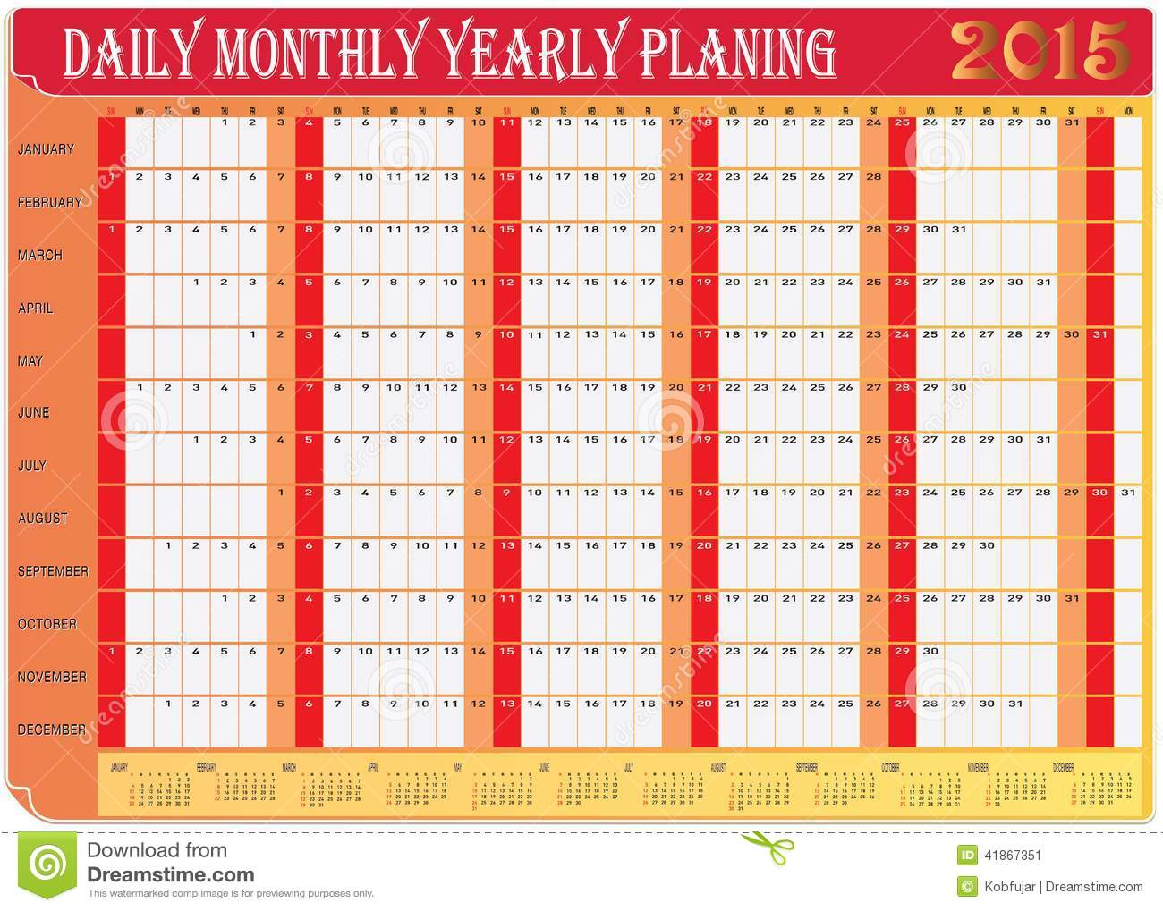 2015 Monthly Calendar Chart