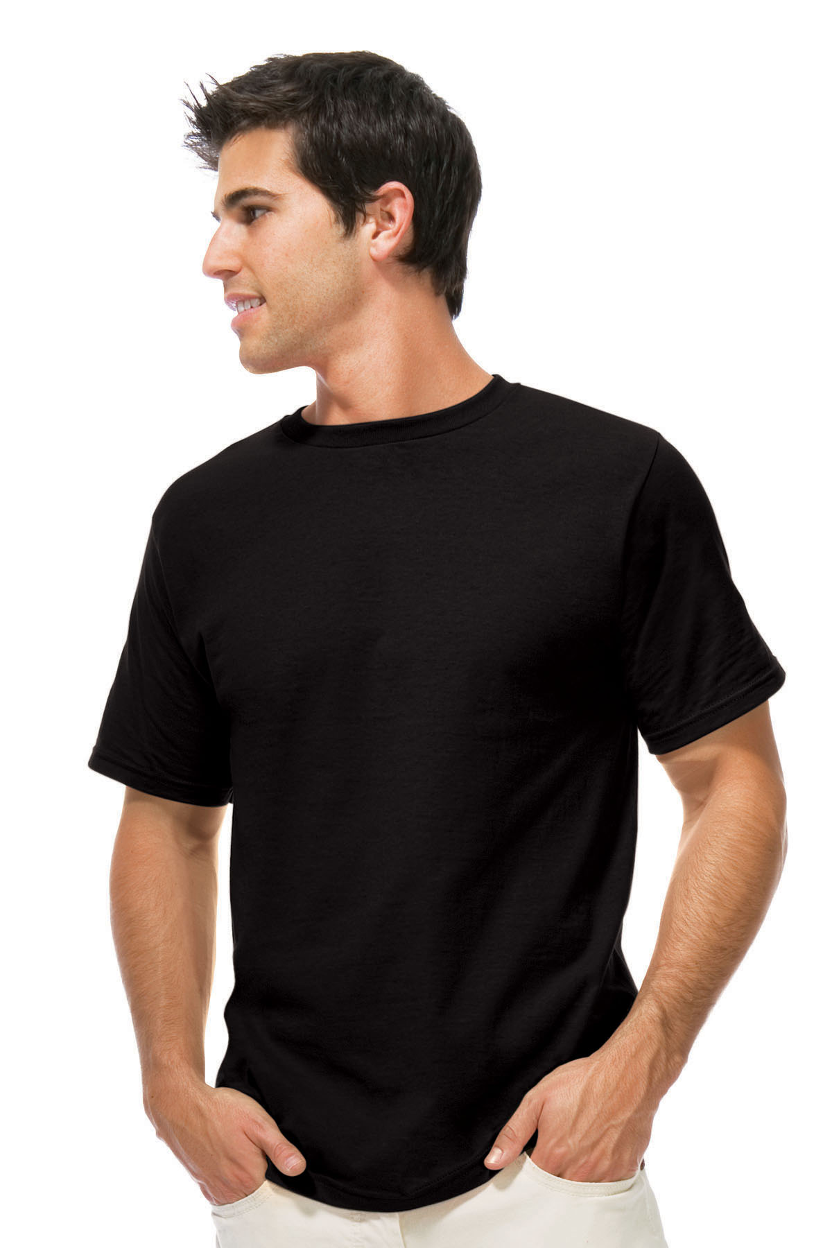 black t shirt on model