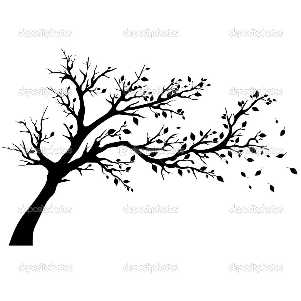 Blowing Tree Silhouette Clip Art