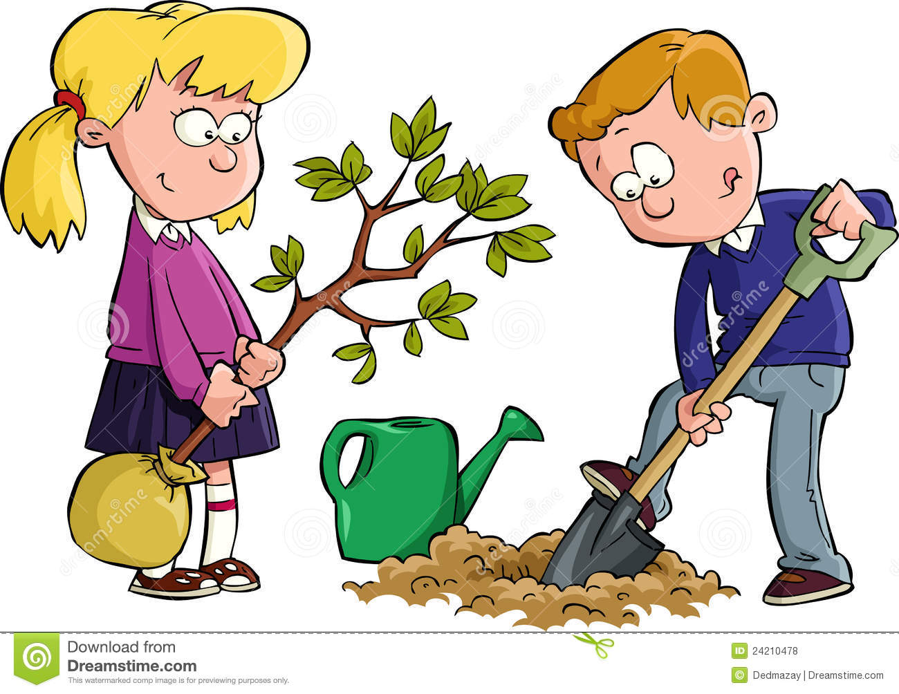 Cartoon People Planting Trees