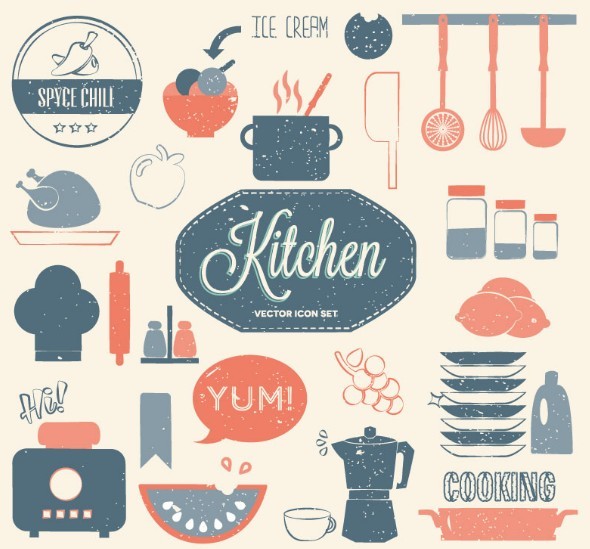 Flat Vector Retro Set Kitchen