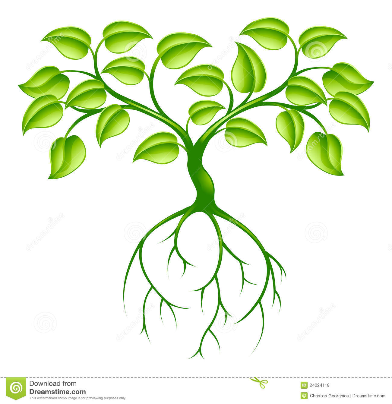 Green Tree with Roots Clip Art
