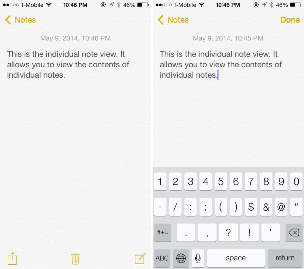 iPhone iOS 7 Notes App