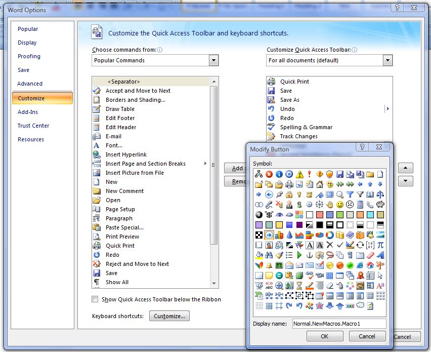Microsoft Word 2007 Quick Access Toolbar