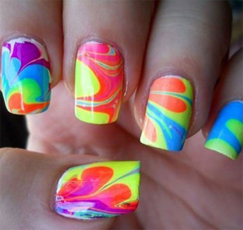 Neon Water Marble Nails