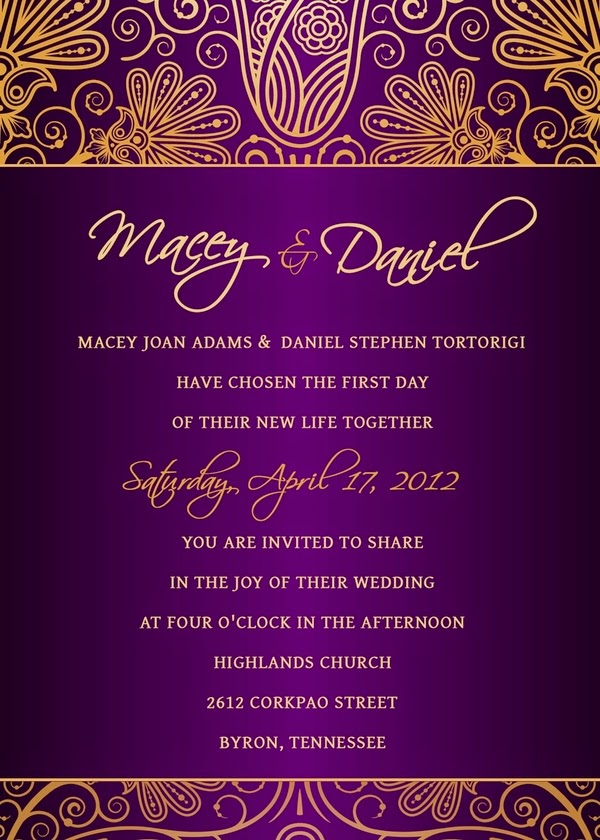 Purple and Gold Wedding Invitation