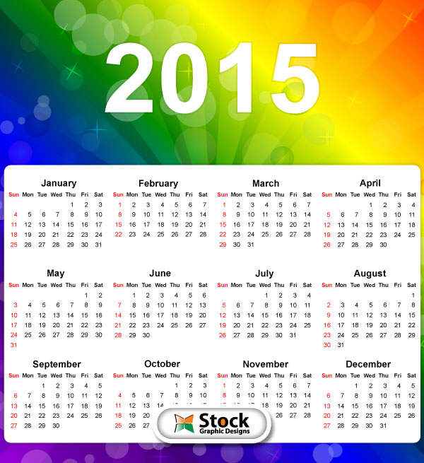 Rainbow 2015 Calendar Printable