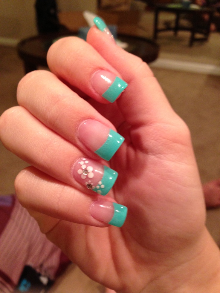 Turquoise French Tip Nails