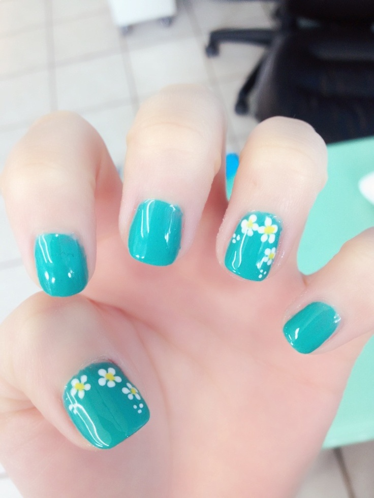 Turquoise Gel Nails with Design
