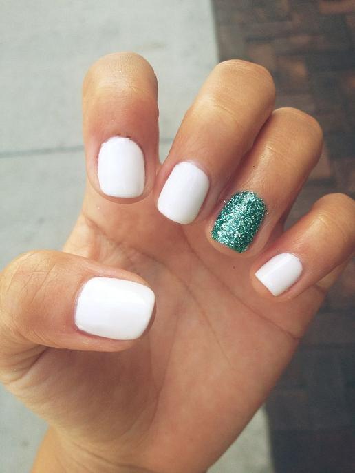 White Nails with Glitter Accent