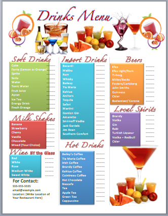 Bar Drink Menu Templates Free