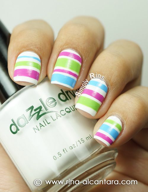 Blue and White Stripes Nail Designs