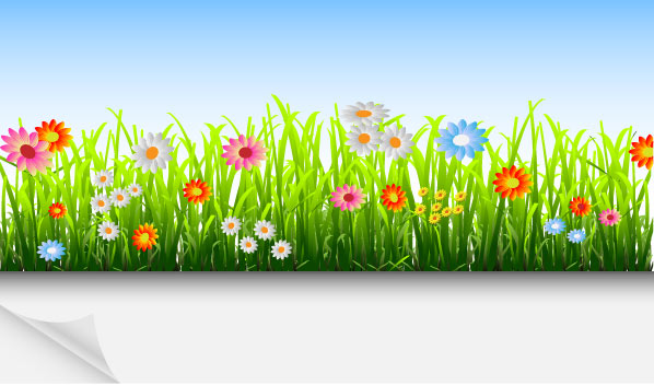Cartoon Grass and Flowers