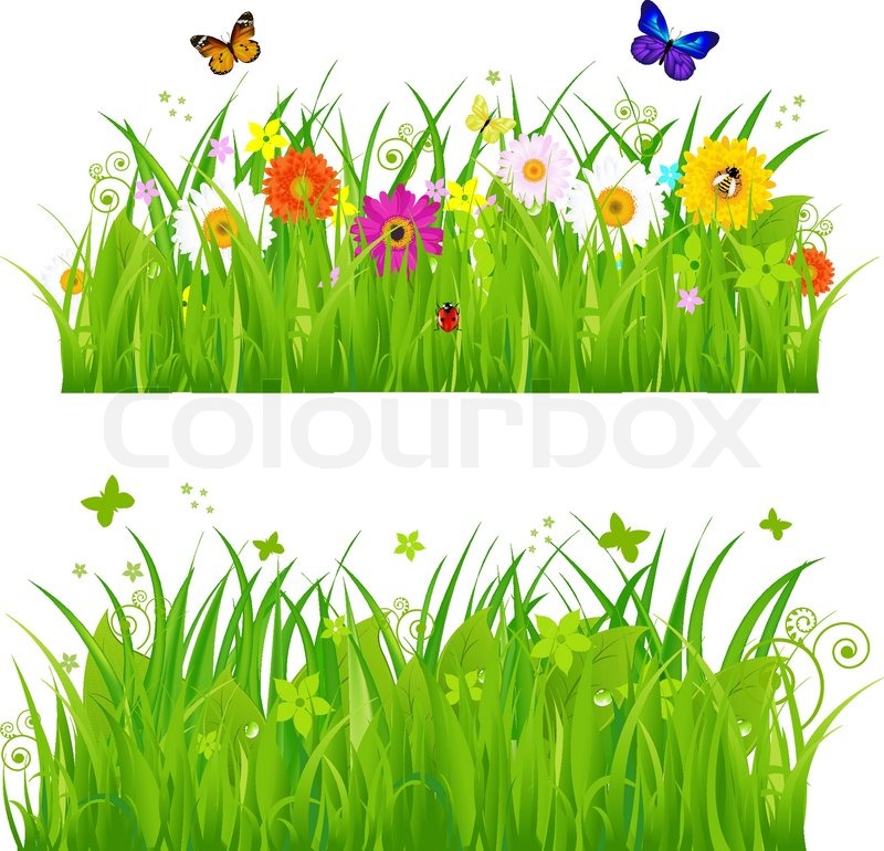 Cartoon Grass with Flowers