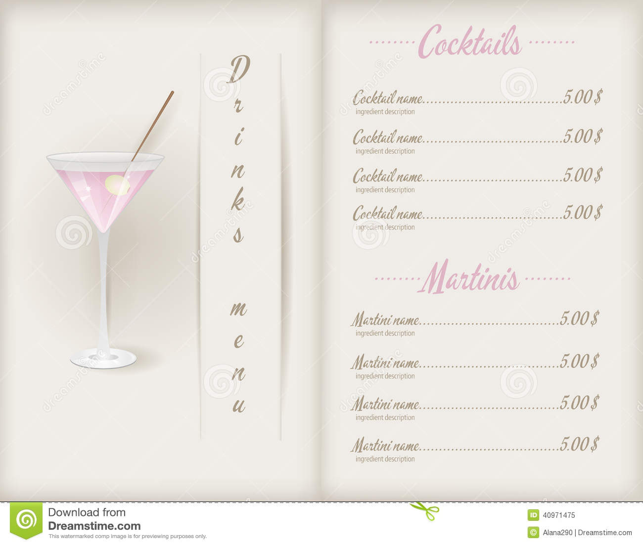 Cocktail Drinks Menu Template