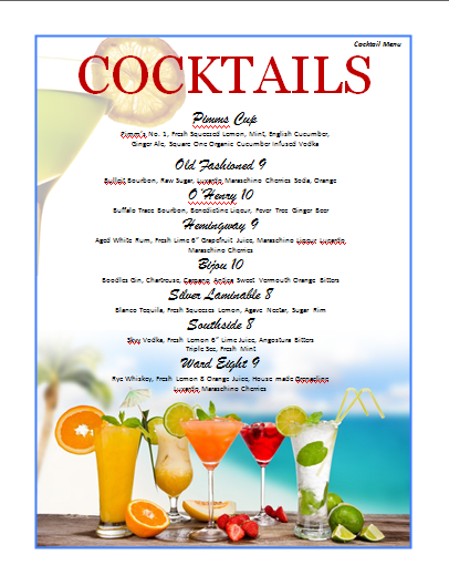 Cocktail Menu Templates Free