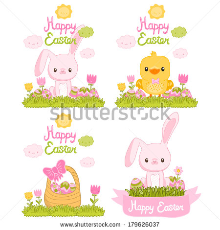 Cute Cartoon Easter Bunny with Basket