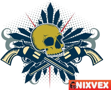 Free Vector Skull with Guns